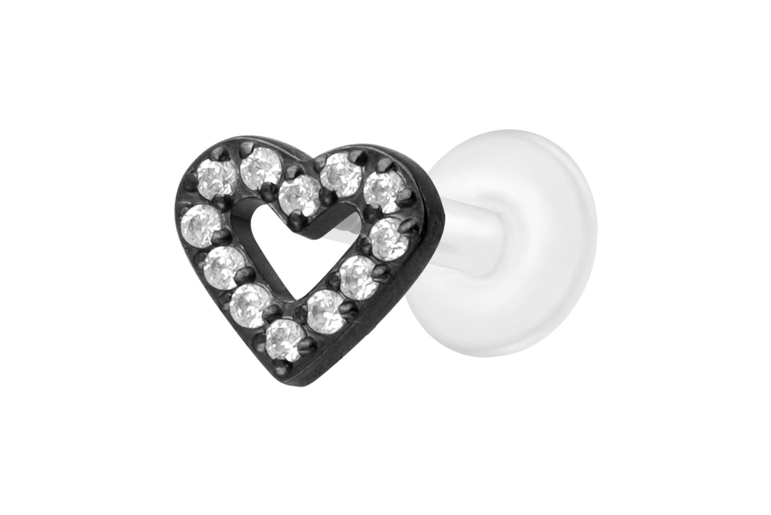PTFE Labret Piercing mit Innengewinde + Titan-Aufsatz KRISTALLHERZ